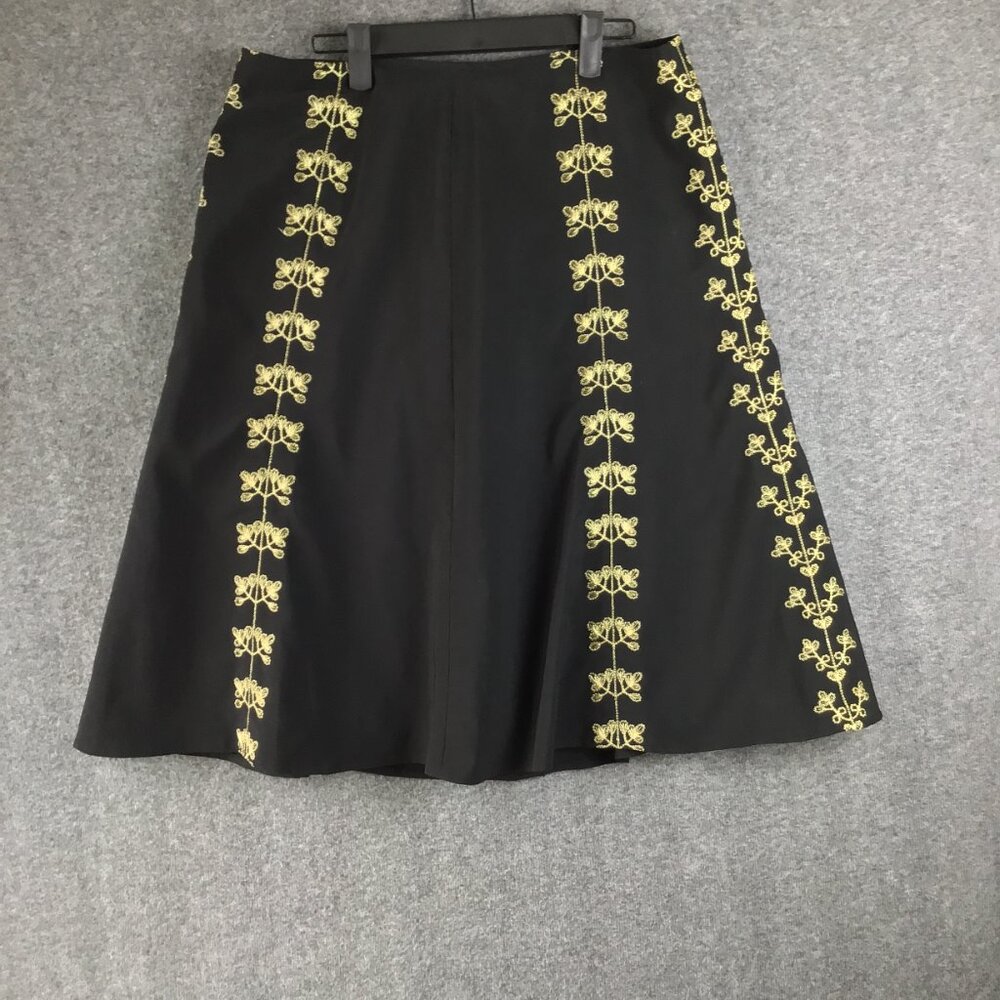 Simply French Black and Embroidered Gold Skirt Sz 10